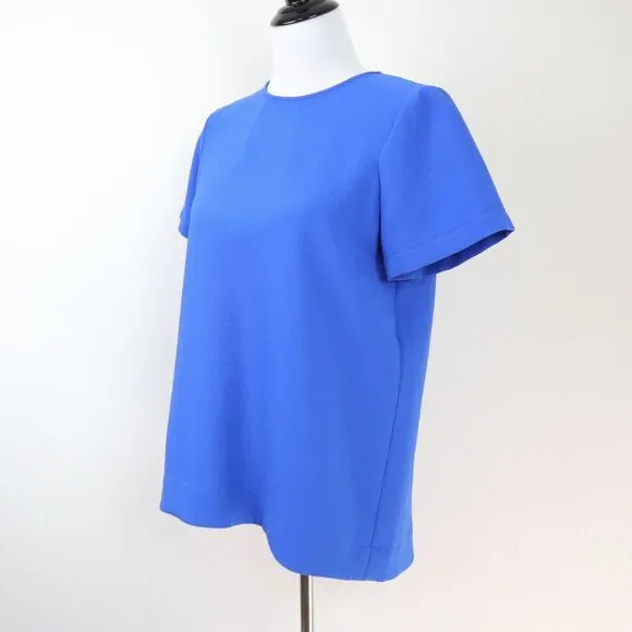 Madewell Size M Tailored Tee High Low Crepe Blouse Short Sleeve Blue - Picture 1 of 11